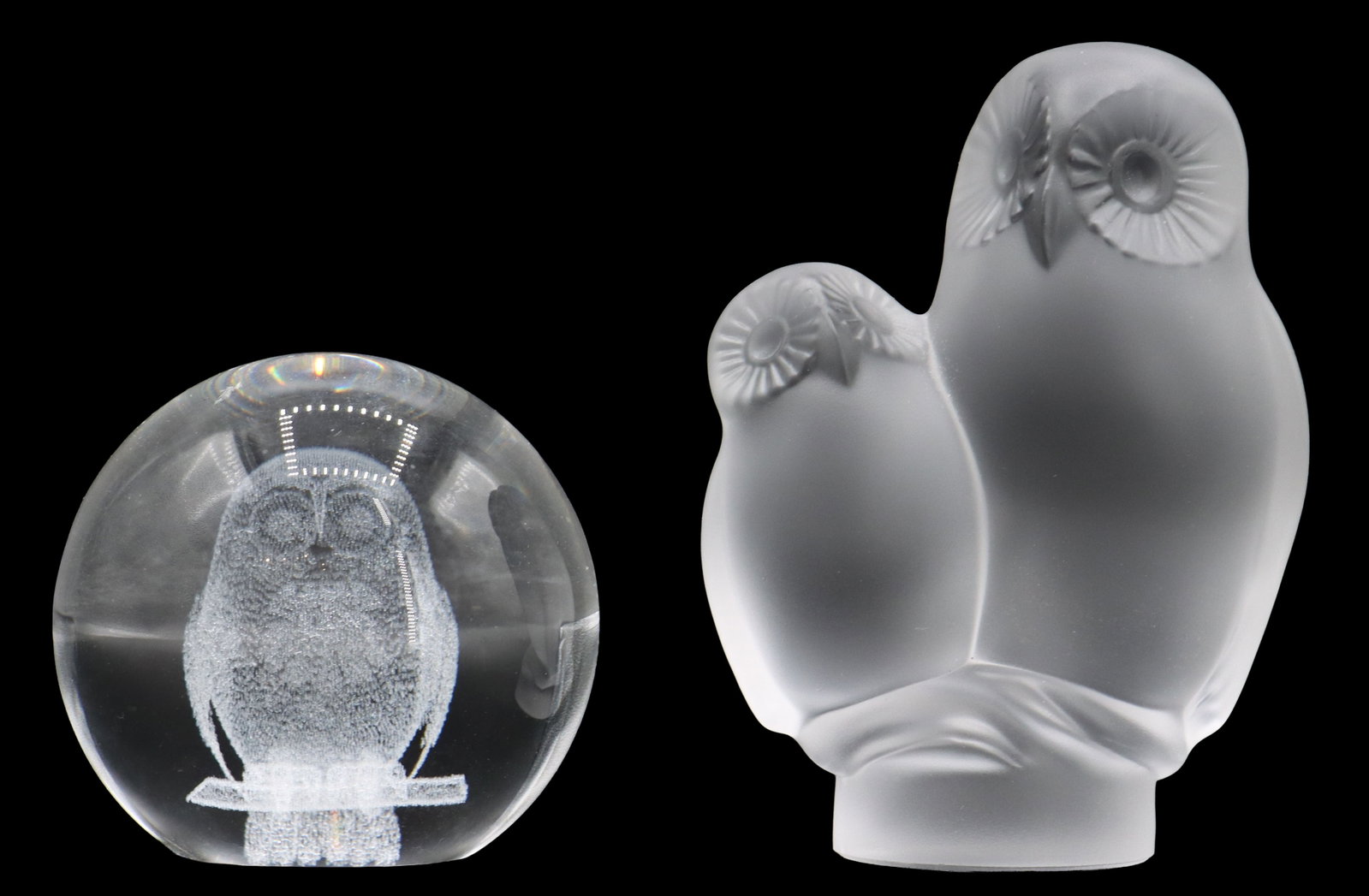 (2) Crystal Owl Paperweights (1 of 13)