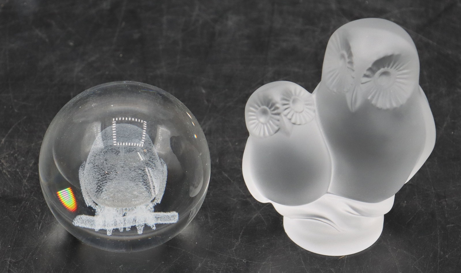 (2) Crystal Owl Paperweights - 2