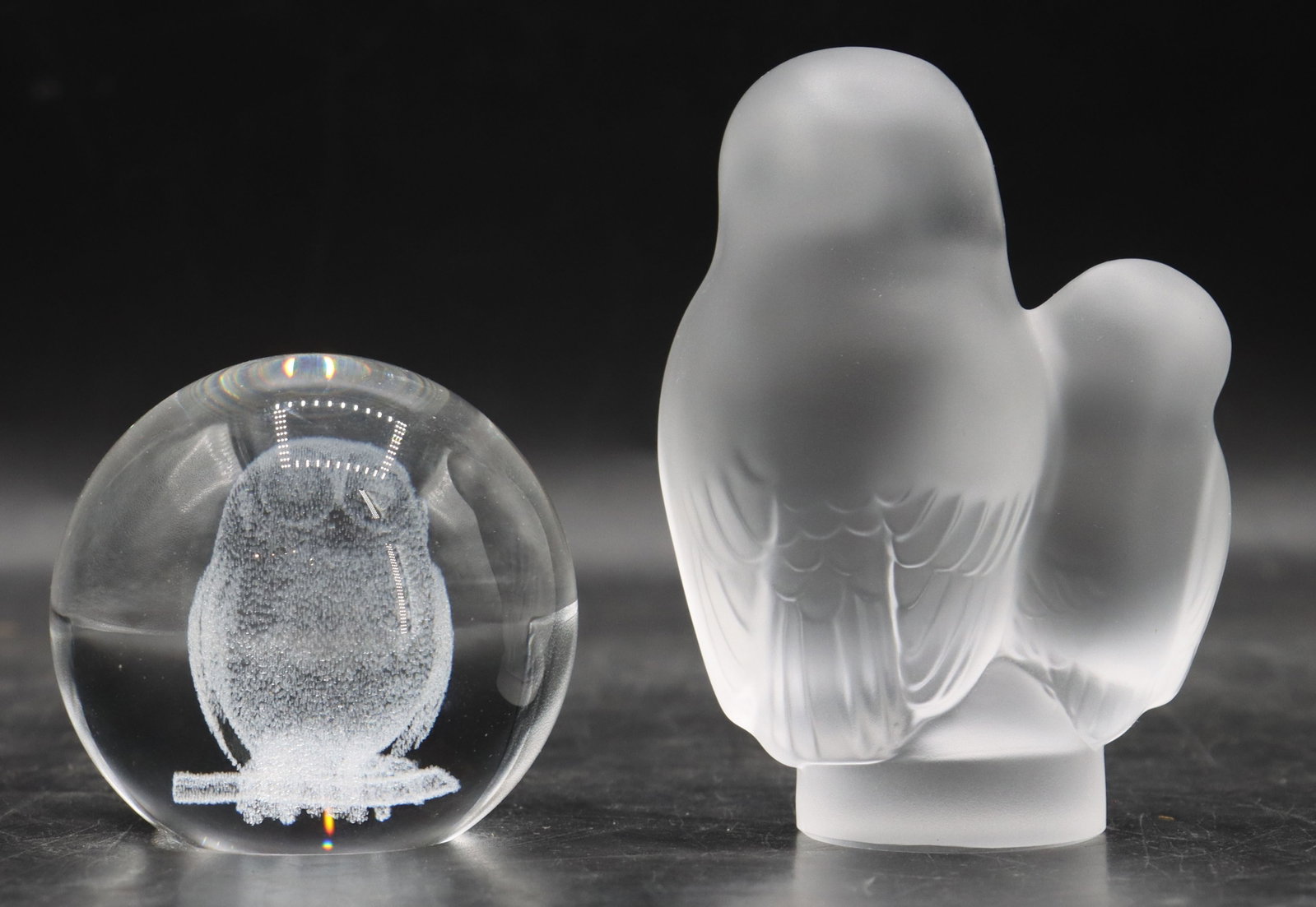 (2) Crystal Owl Paperweights - 5