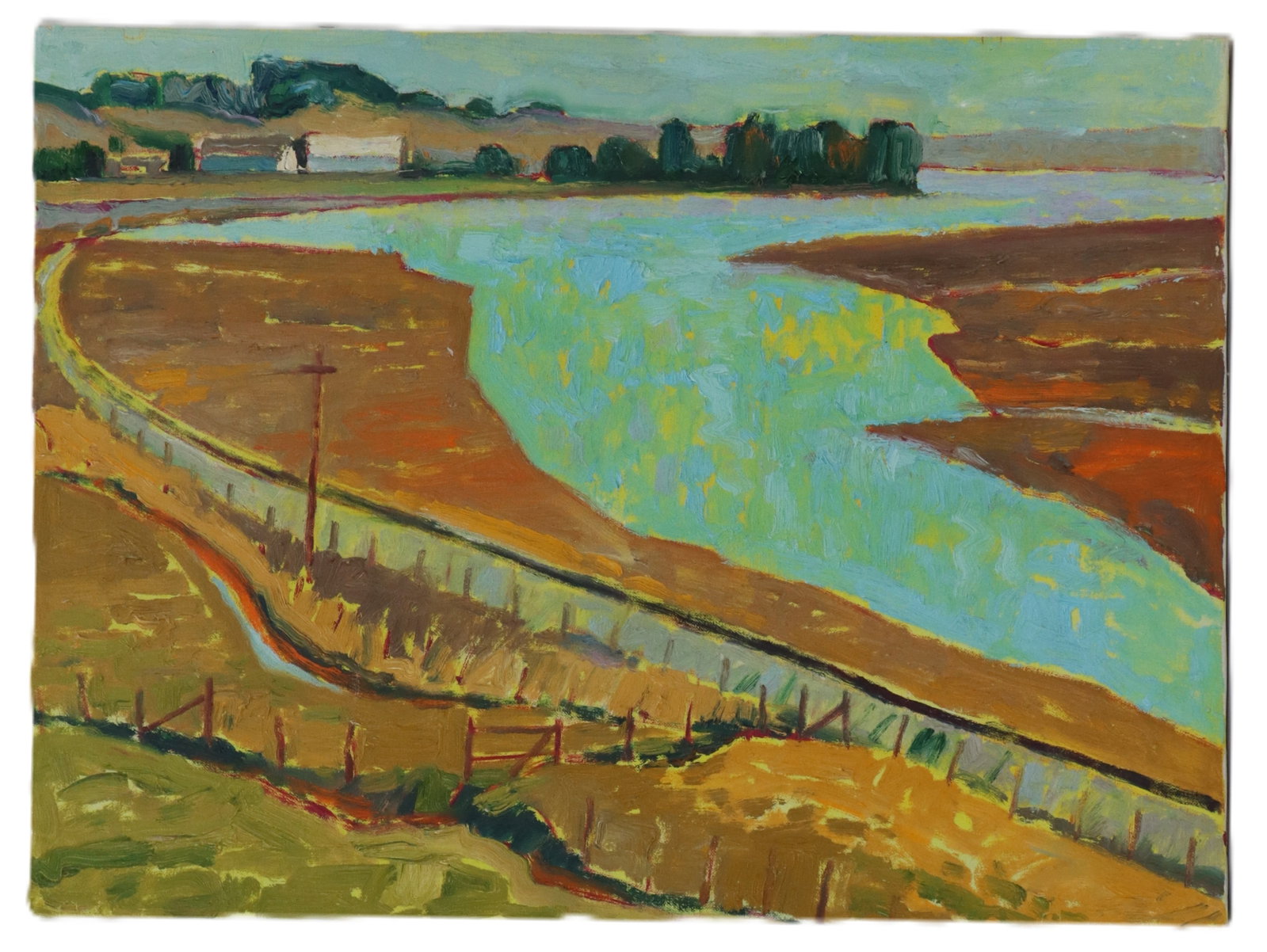 Lundy Siegriest (1925-1985) American, Oil on Canvas "Elkhorn Slough": Lundy Siegriest (1925-1985) American, Oil on Canvas "Elkhorn Slough". Wildlife reserve in Monterey Bay. 1982. Estate stamp, label on verso. Born in Oakland, California, Lundy Siegriest was a modernist