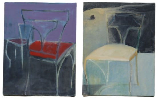 Laurie Curran (20th/21st Century) American, Pair of Abstract Oil on Canvas Paintings, "Chair No.: Laurie Curran, 20th/21st Century American, Pair of Abstract Oil on Canvas Paintings, "Chair No. One" and "Chair No. Two". Original Labels on the reverse. Curran studied art at both U.C. Berkeley and t