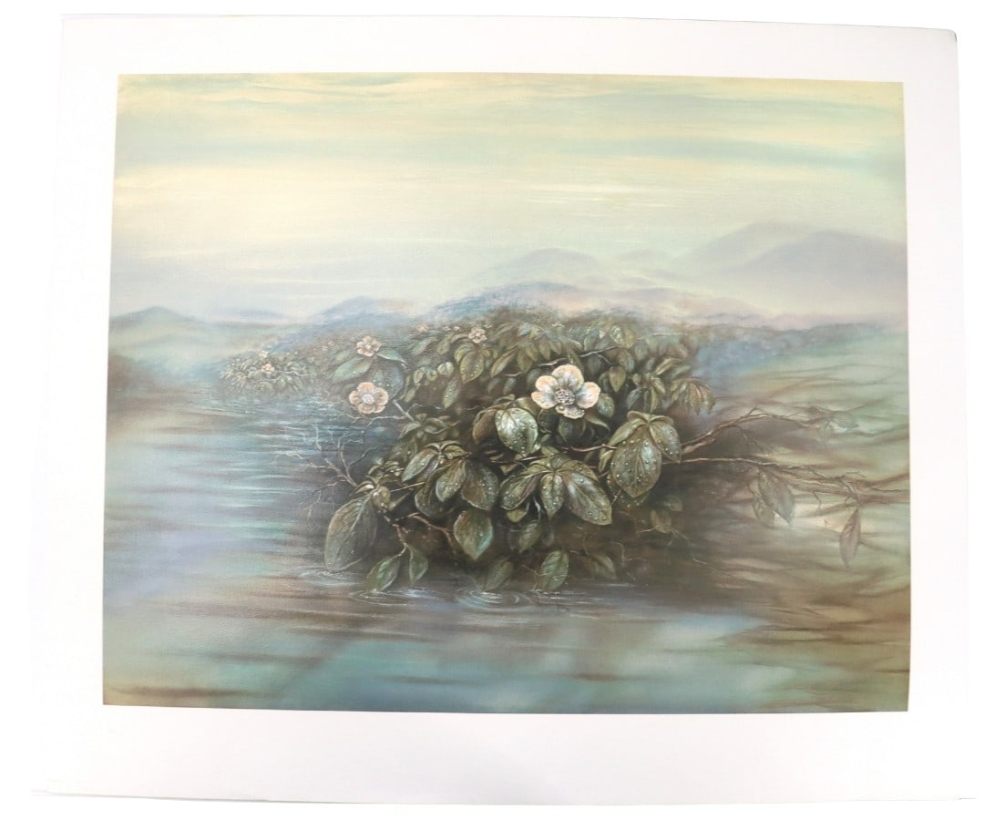 Brett Livingstone Strong (Born 1953) American/Australian, Color Screenprint Printer's Proof,: Brett Livingstone Strong (Born 1953) American/Australian, Color Screenprint Printer's Proof, "Cherokee Roses". Strong is known for merging highly detailed flora with a soft ethereal background. Overal