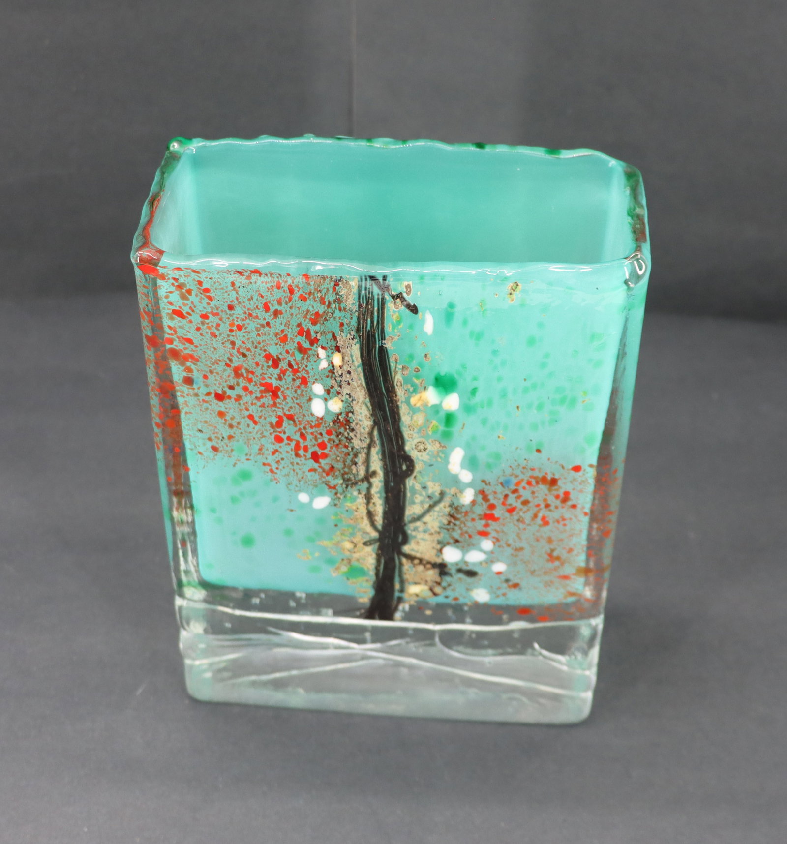 Signed Rectangular Art Glass Vase - 2