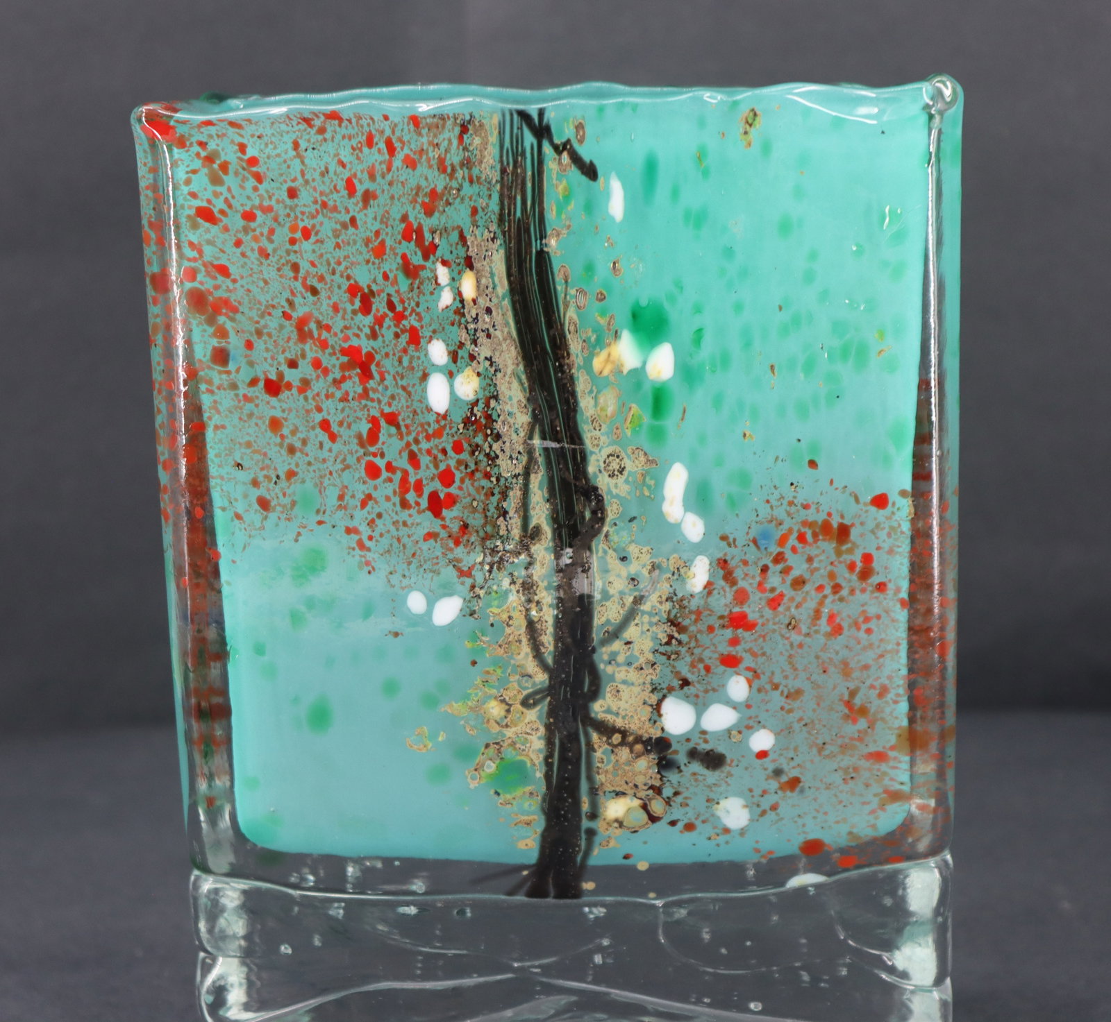 Signed Rectangular Art Glass Vase - 4