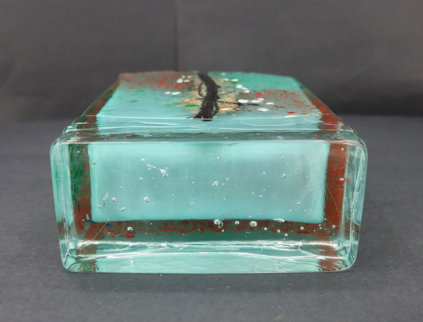 Signed Rectangular Art Glass Vase - 8