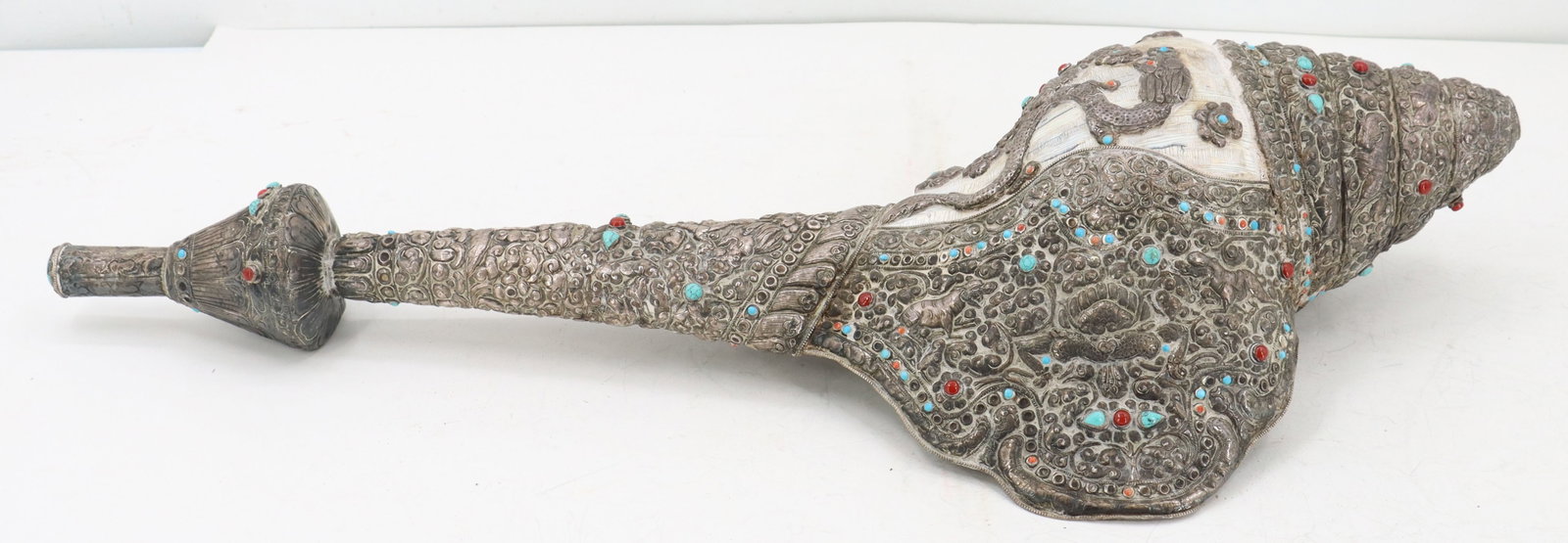 Tibetan Silver-Mounted Conch Shell - 2