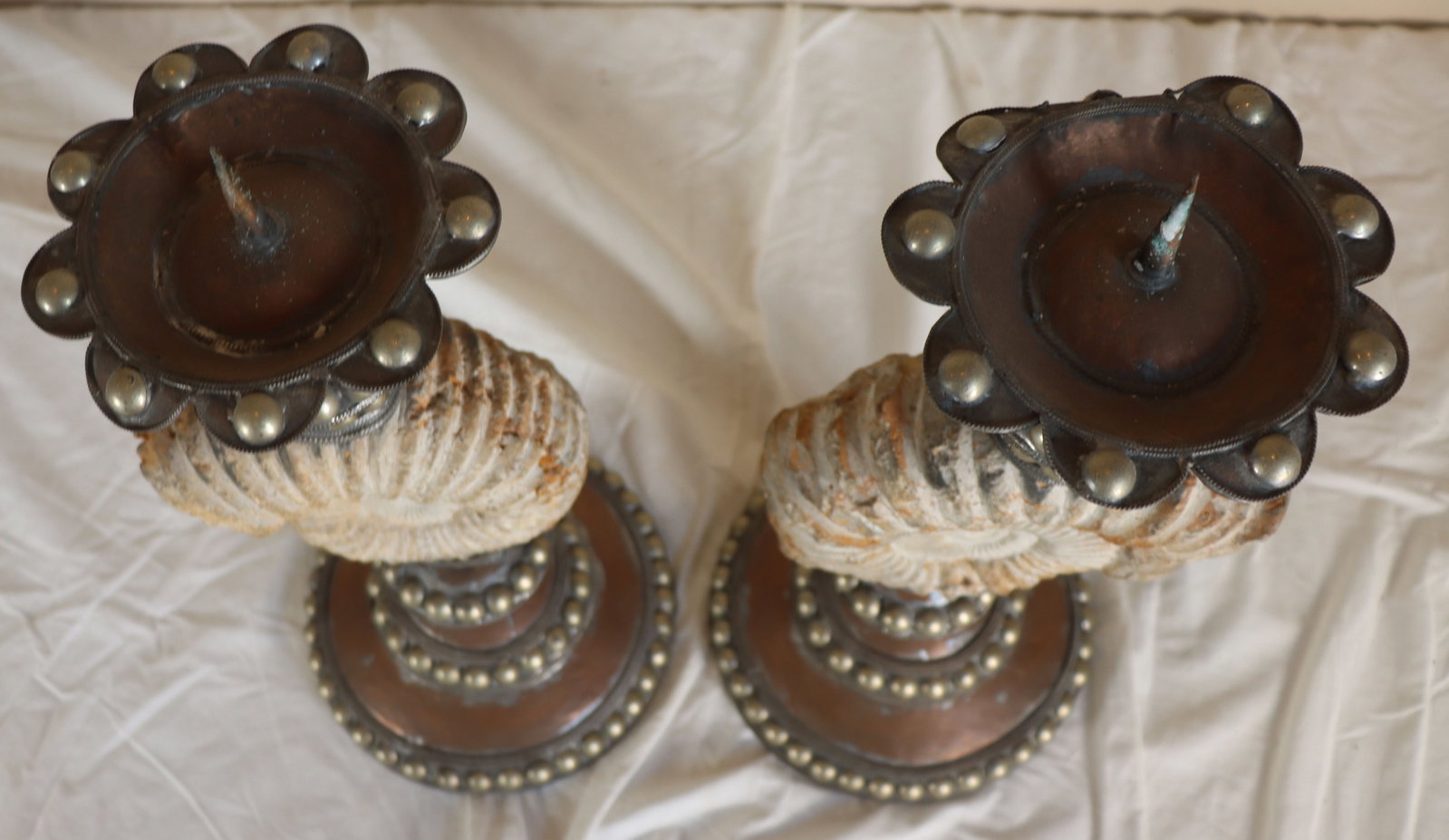 (2) Decorative Candlesticks with Large Ammonite Shells - 8