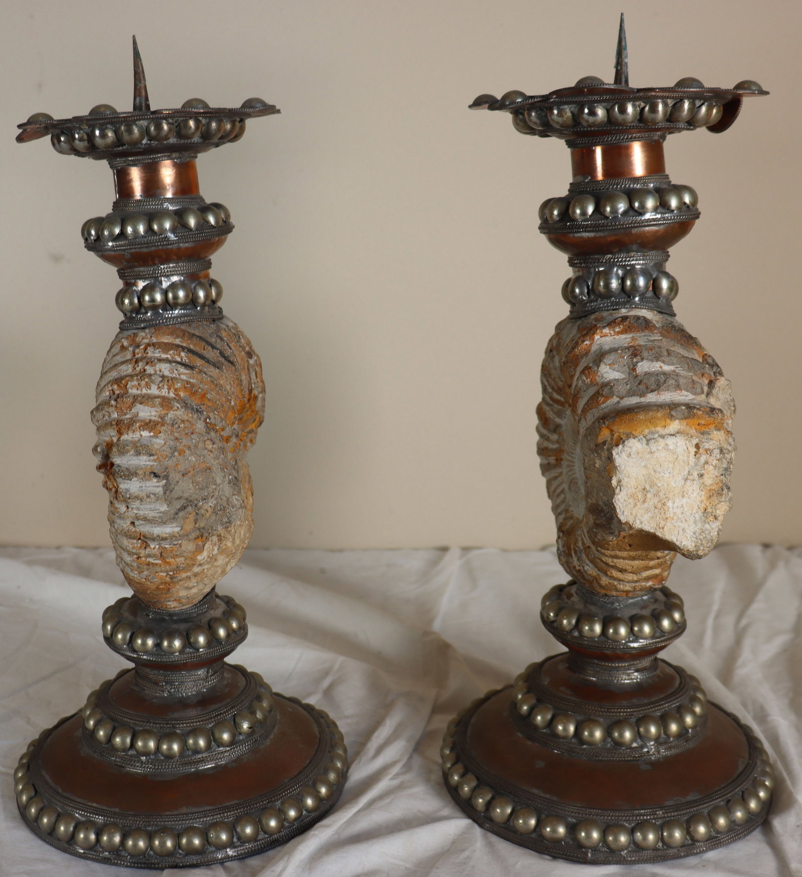 (2) Decorative Candlesticks with Large Ammonite Shells - 9