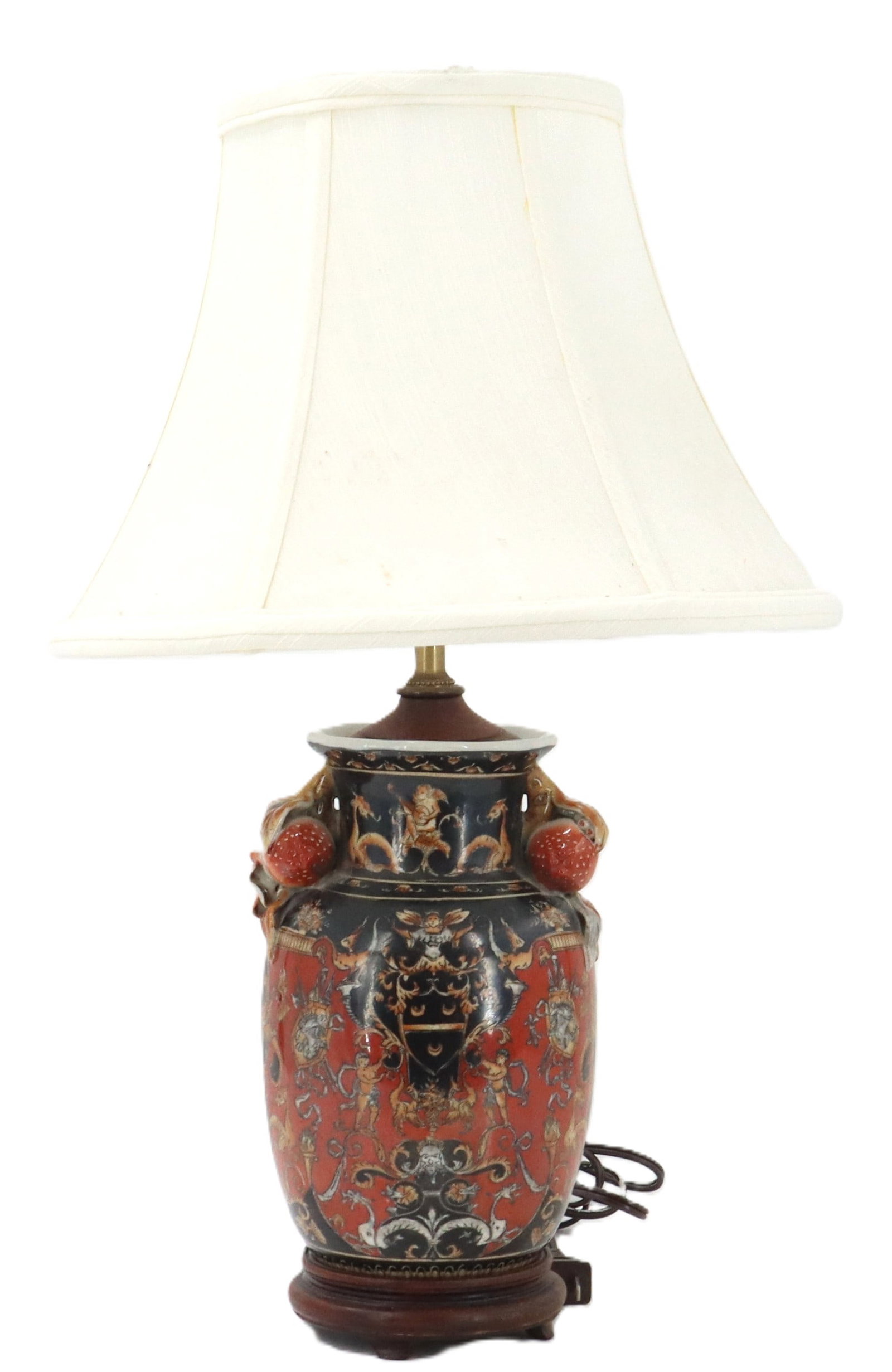 Chinese Porcelain Famille Noir Vase with Pomegranite Handles Mounted as a Lamp (1 of 20)