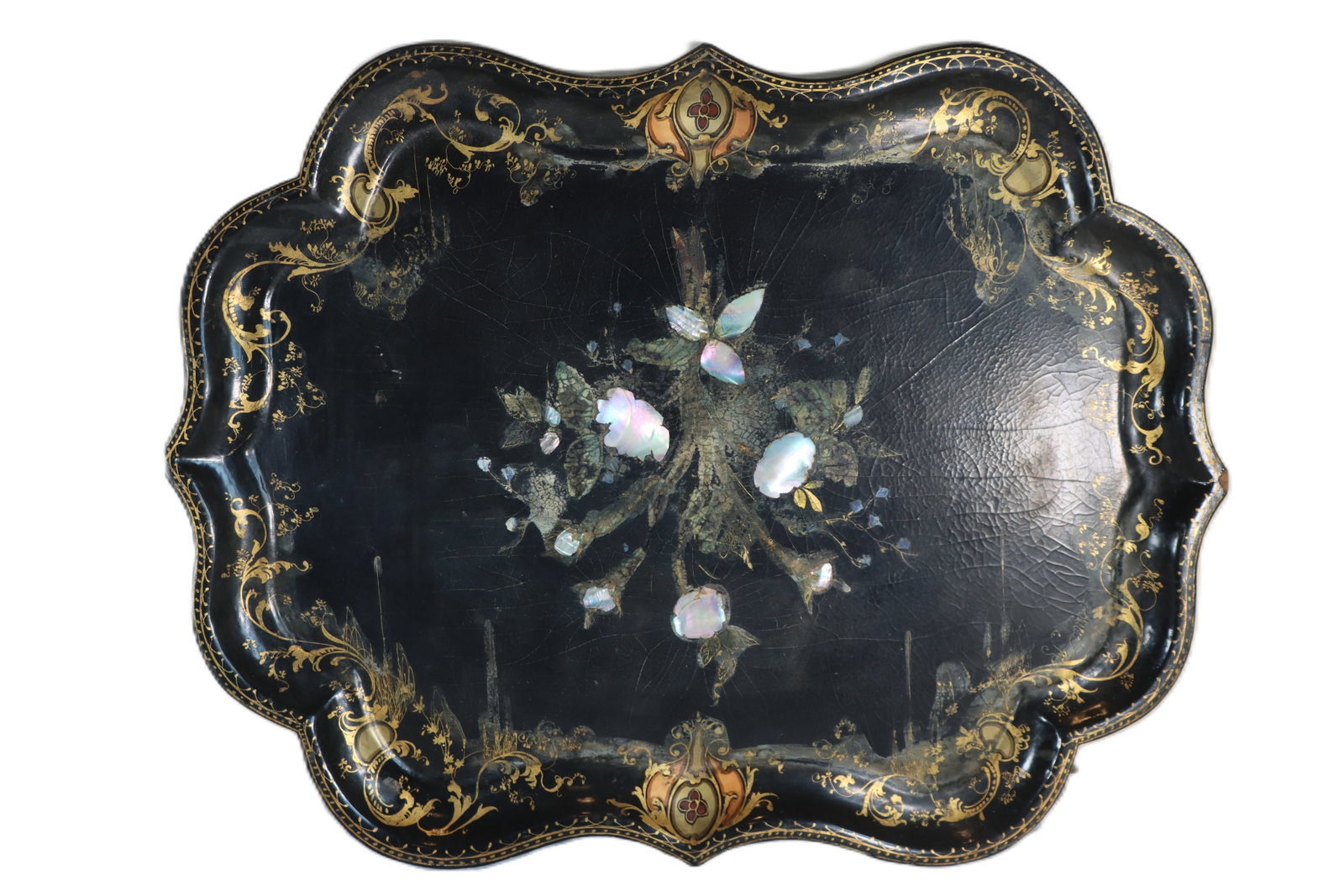 Victorian Papier-Mache Serving Tray with Mother-of-Pearl Inlay (1 of 13)