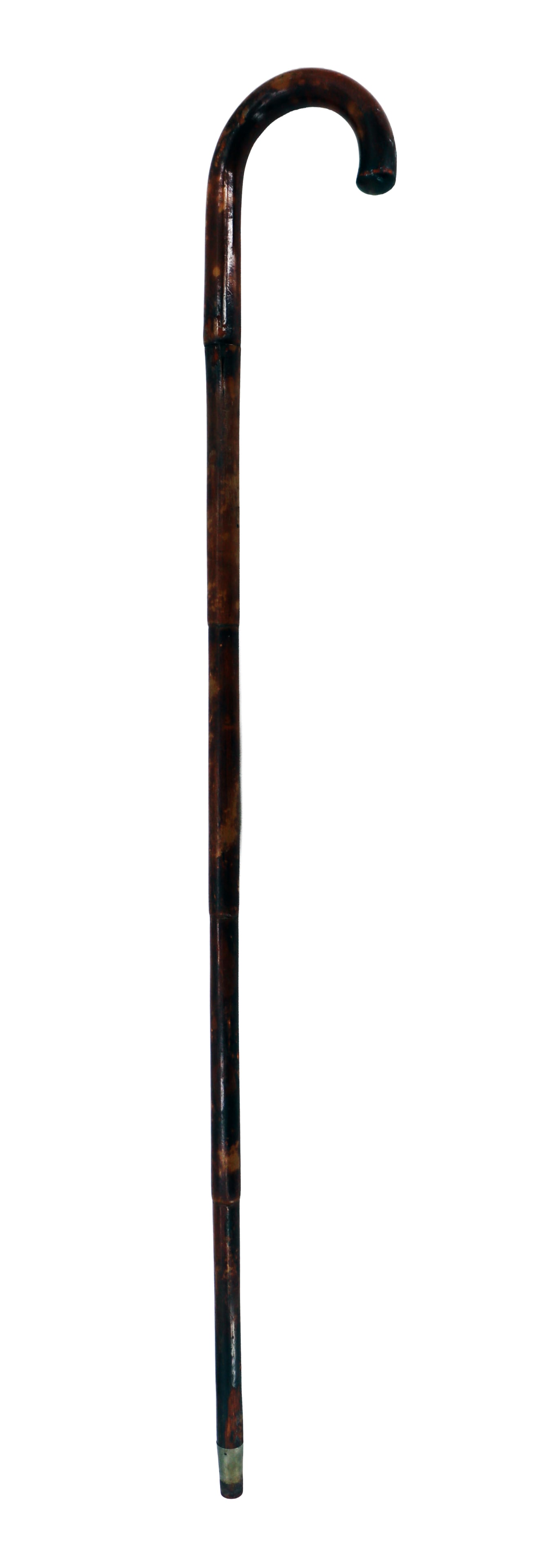 Vintage Handmade Wooden Walking Stick: Vintage Handmade Wooden Walking Stick. Classic dark wood walking cane featuring a curved crook handle and a protective metal ferrule tip. Top detachable. Size: 35 x 5 in.