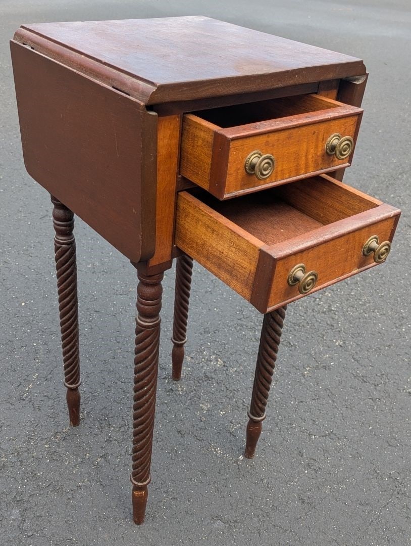 Empire Style Drop Leaf Work Table With Spiral Turned Legs - 2
