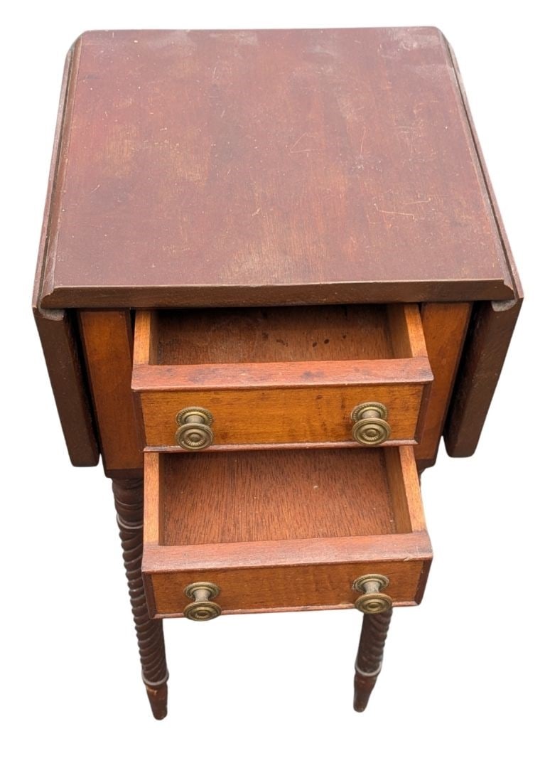 Empire Style Drop Leaf Work Table With Spiral Turned Legs - 3
