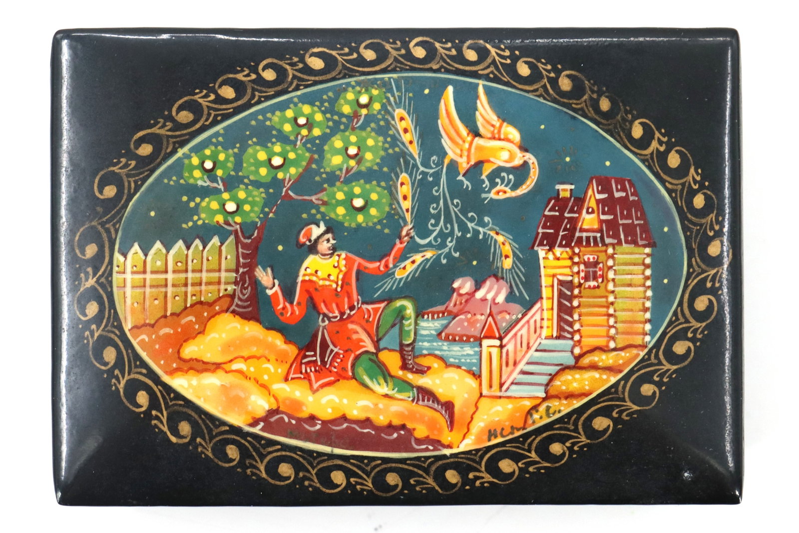 Signed Russian Hand Painted Lacquer Box - 2