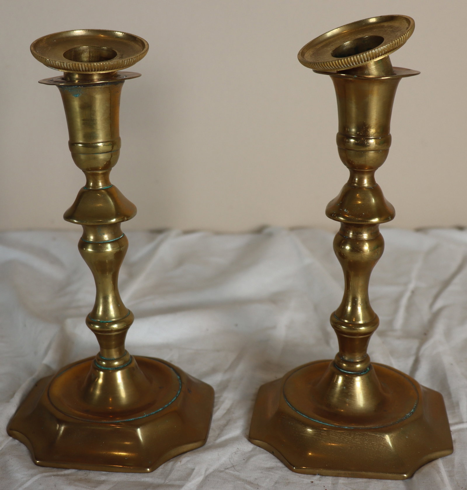 (2) Antique Brass Candlesticks - 7
