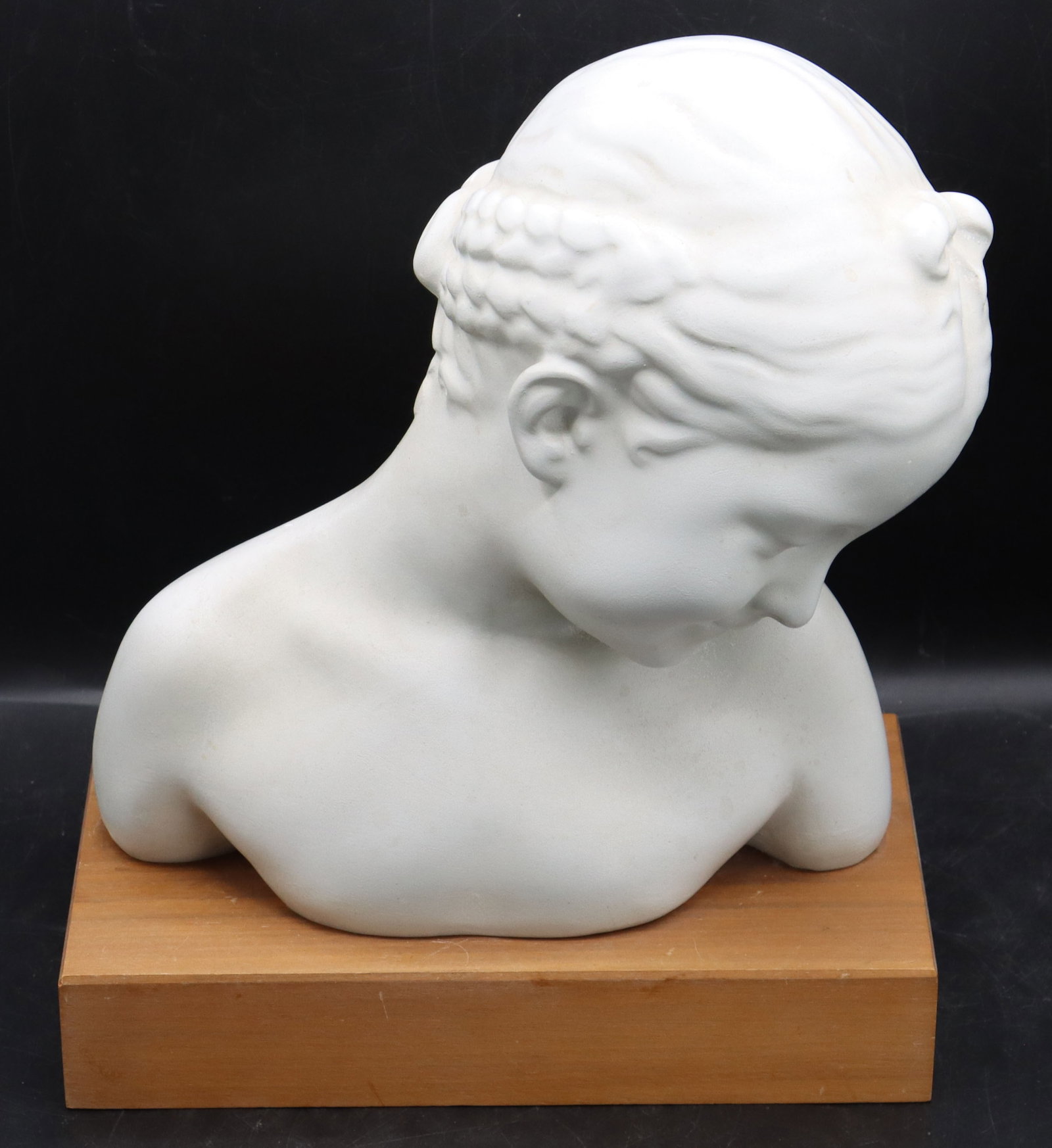 Plaster Childs Bust on Wood Stand - 2
