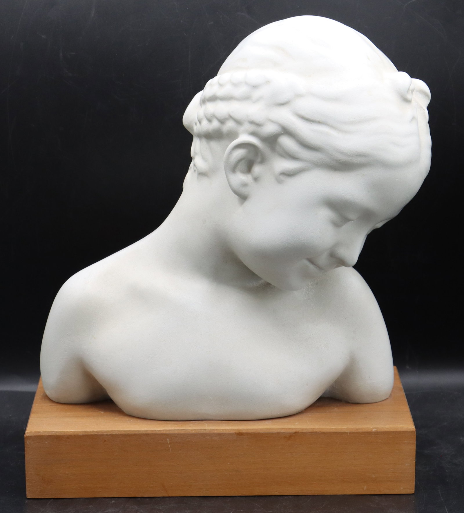 Plaster Childs Bust on Wood Stand - 3