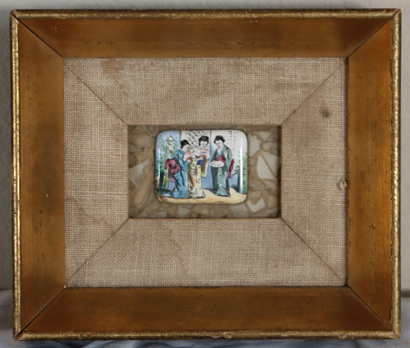 Tiny Asian Framed Polychrome Ceramic Tile - 2