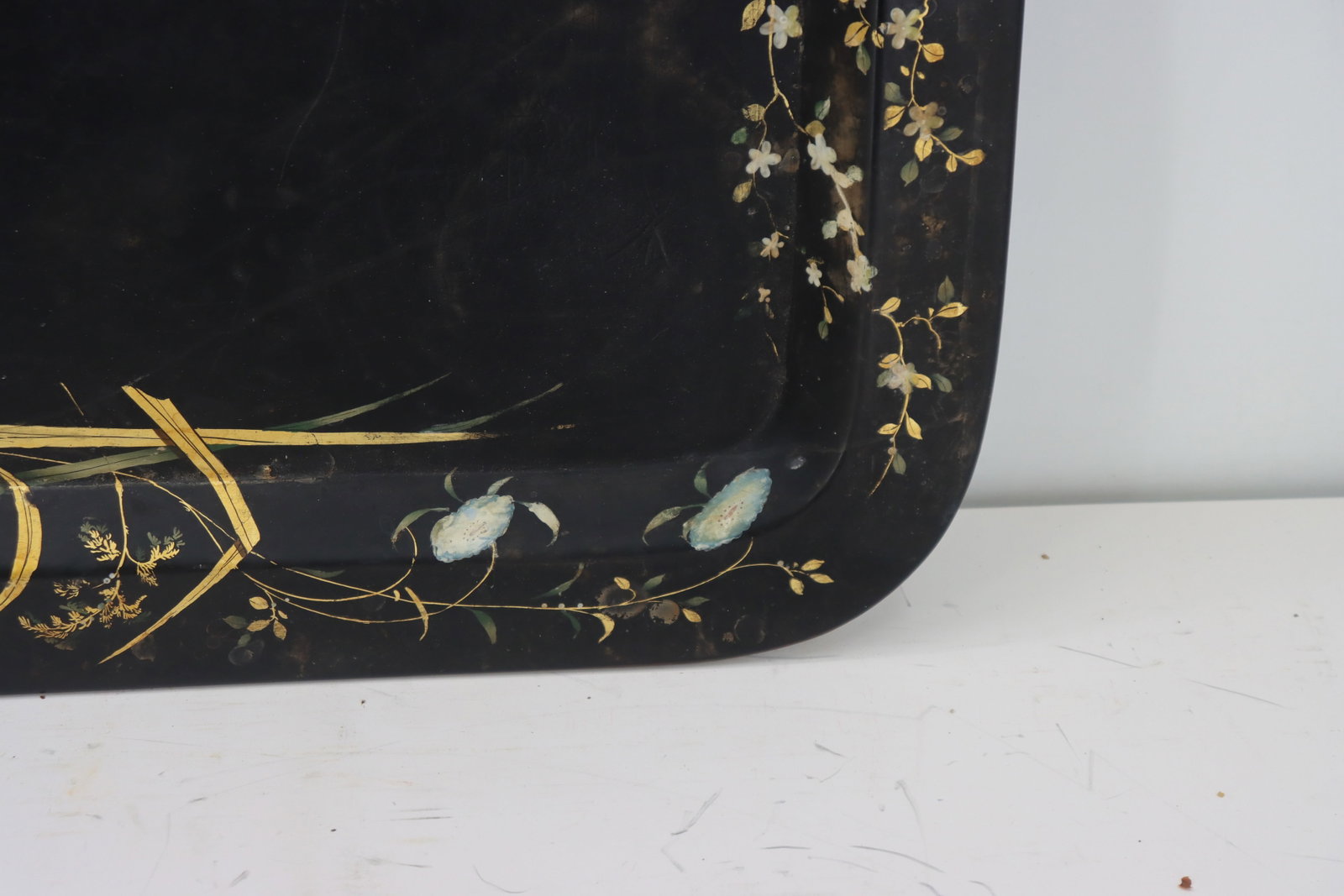 Asian Rectangular Black Gilt Tray - 7