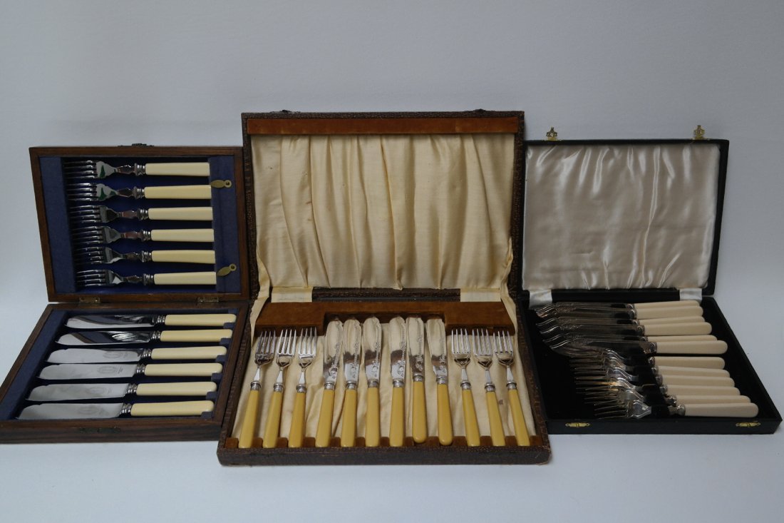 Lot of 3 English Dinnerware Sets: Lot of 3 English Dinnerware Sets. One Sheffield set. Each comes with the case.