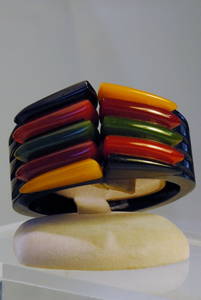 Black/red/yellow/amber/green Bakelite Snap Bracelet