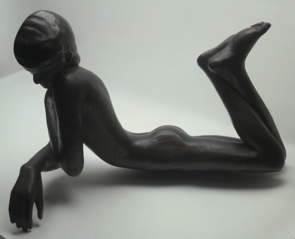 Victor Salmones "Narcissus": Artist proof bronze sculpture titled "Narcissus" by Mexican artist Victor Salmones (1937-1989). Purchased directly from the artist. Size: 20 in l