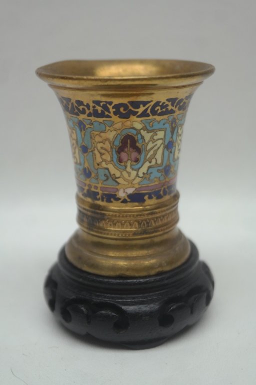 Antique Gilt and Cloissone Cup: Antique gilt and cloissone cup having floral motif.