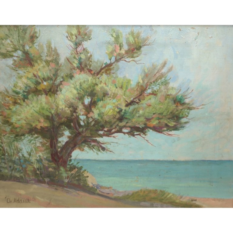 California Coast by Charles Frances Adams: Framed oil on canvas depicting the California Coastline. Signed lower left corner "Ch. Adams". Charles Frances Adams (1860-1927) Sight Size: 14 x 18 in Artist: Charles Frances Adams (1860-1927)