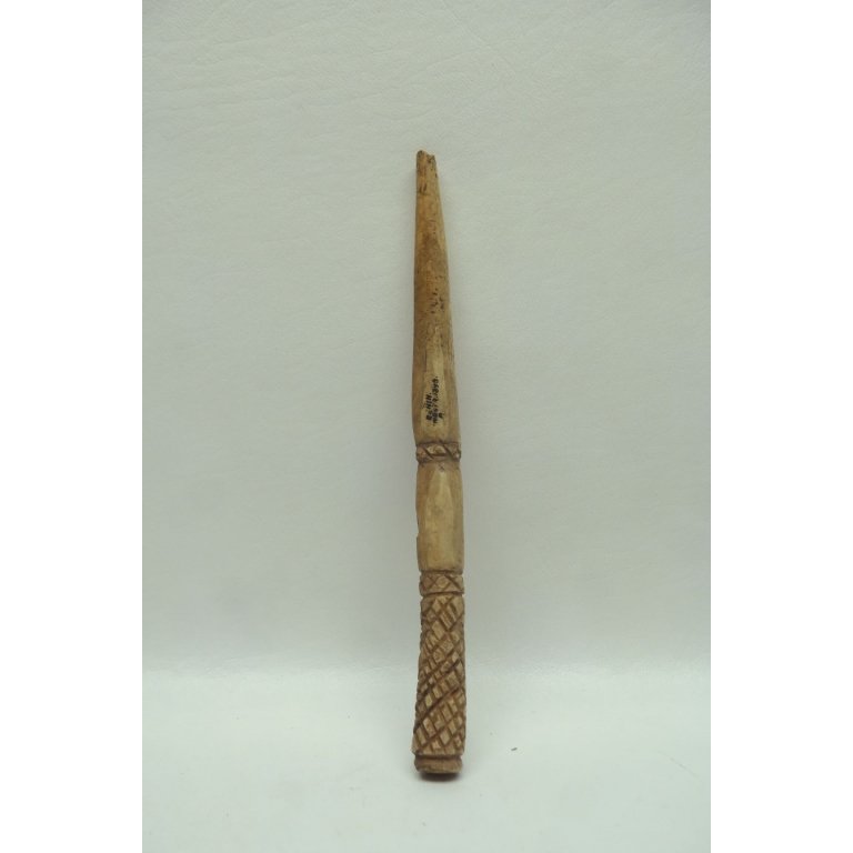 Antique African Ivory Tusk: Antique carved African Ivory tusk having banded design to base. Also having signed inscription, "BENIN WESTR 1895. P"