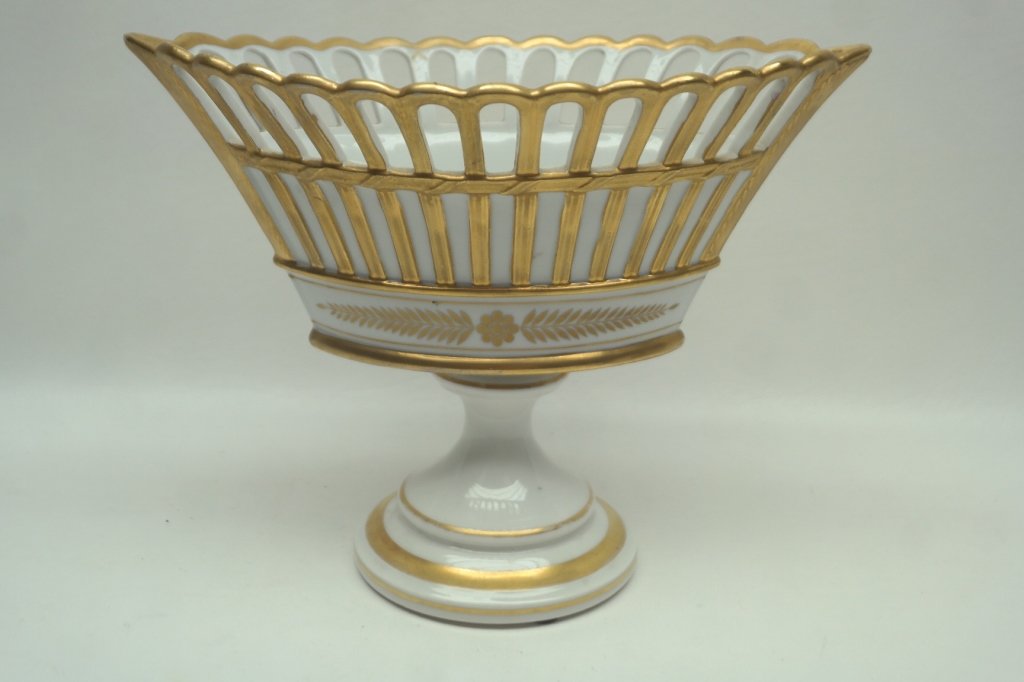 Antique French Empire Gilt Porcelain Jardienere: Antique gilt porcelain jardienere. Unmarked. Size: H: 8 in