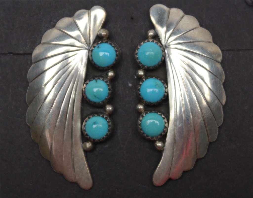 Sterling Handmade Turquoise Navajo Earrings (1 of 1)