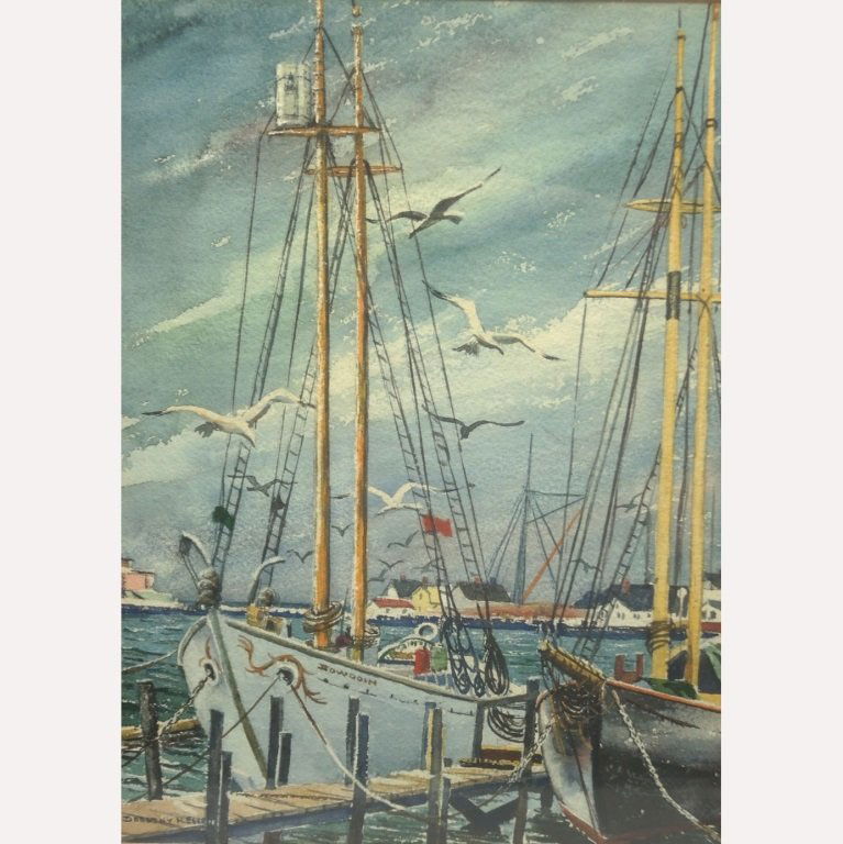 Signed 20th C. Watercolor Harbor Scene (1 of 3)