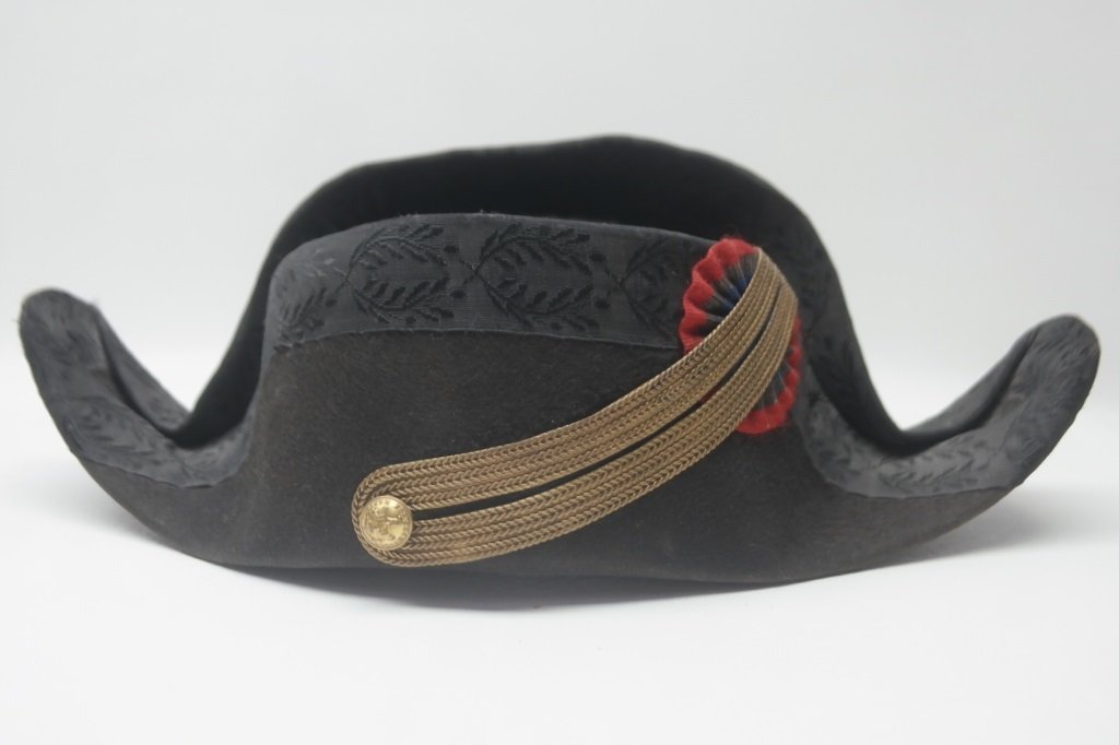 19th C Ecole Polytechnique Bicorne Hat: Late 19th Century beaver felt bicorne hat for the Ecole Polytechnique. Inside of hat marked " Specialite Chapeaux d'Uniformes Paris". Other portions of label are illegible. The Ecole Polytechnique is 