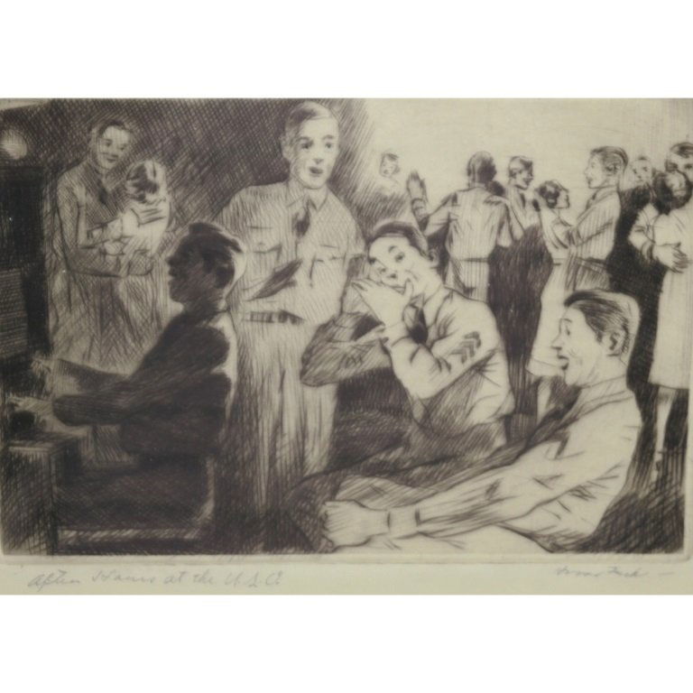 Howard Frech Etching "After Hours at the U.S.O" (1 of 3)