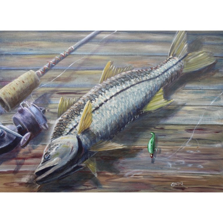 "River Snook" 1999 Jeff Emerson Oil/Canvas: Signed Lower Right. Inscribed verso. Sight Size: 17.5 x 23.5 in.
