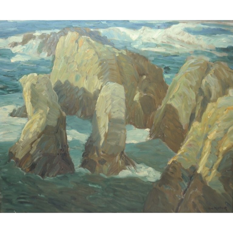 George Joseph Koch (1884-1951) Oil/Board: Framed oil on board by American artist George Joseph Koch (1884-1951). Image depicts a marine landscape, and having signature in the lower left corner. Sight Size: 19 x 23 in Medium: Oil/Board Artist: