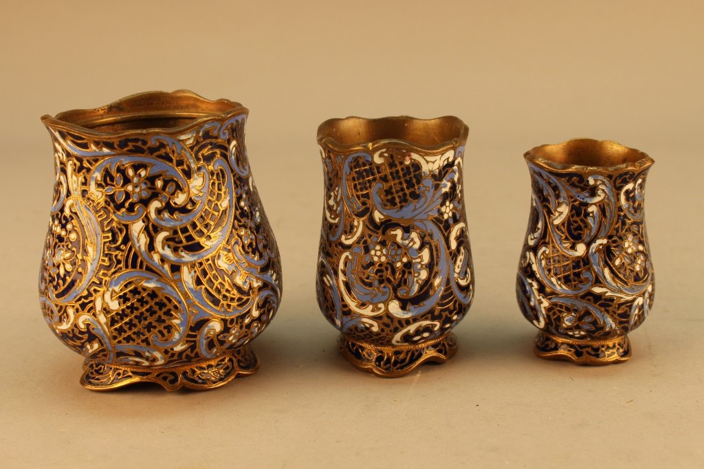 (3) Bronze Champleve Bud Vases (1 of 2)