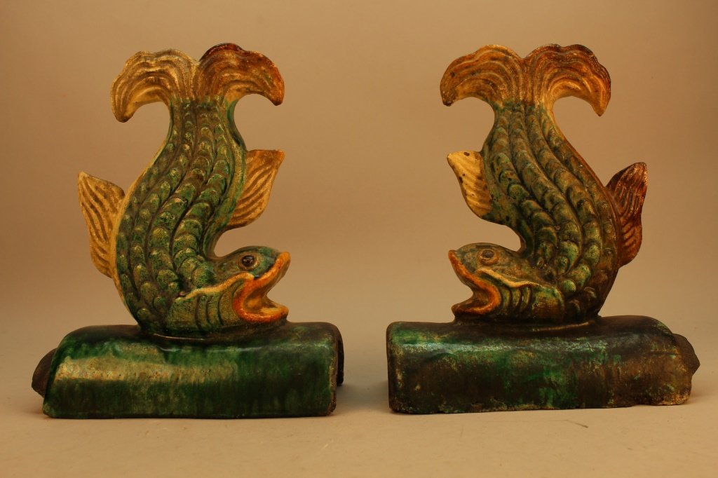 Antique Chinese Glazed Terracotta Koi Fish Roof Ti (1 of 3)