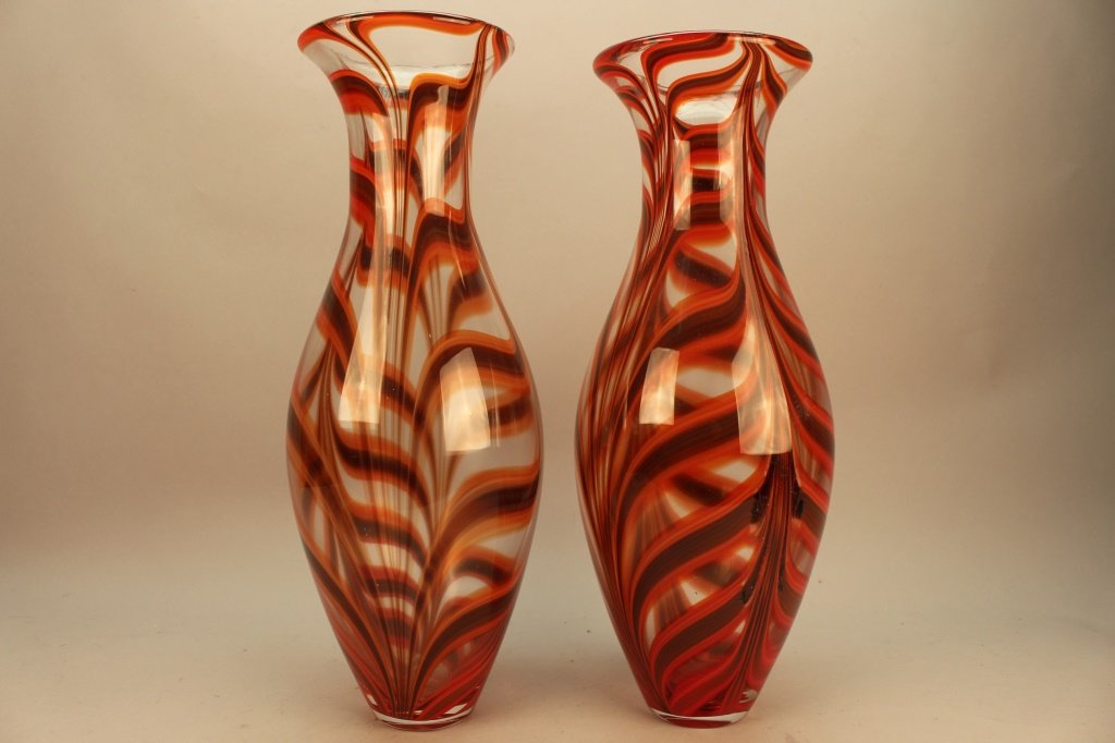 (2) Large Hand Blown Multicolored Glass Vases (1 of 5)