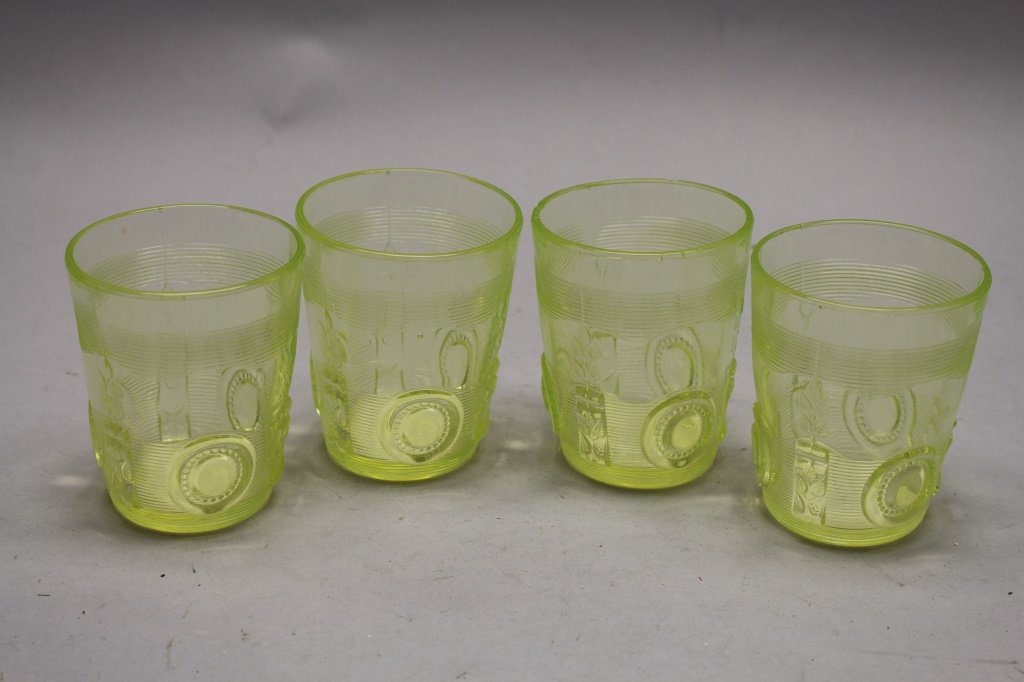 (4) Canary Yellow Vaseline Glass Cups (1 of 2)