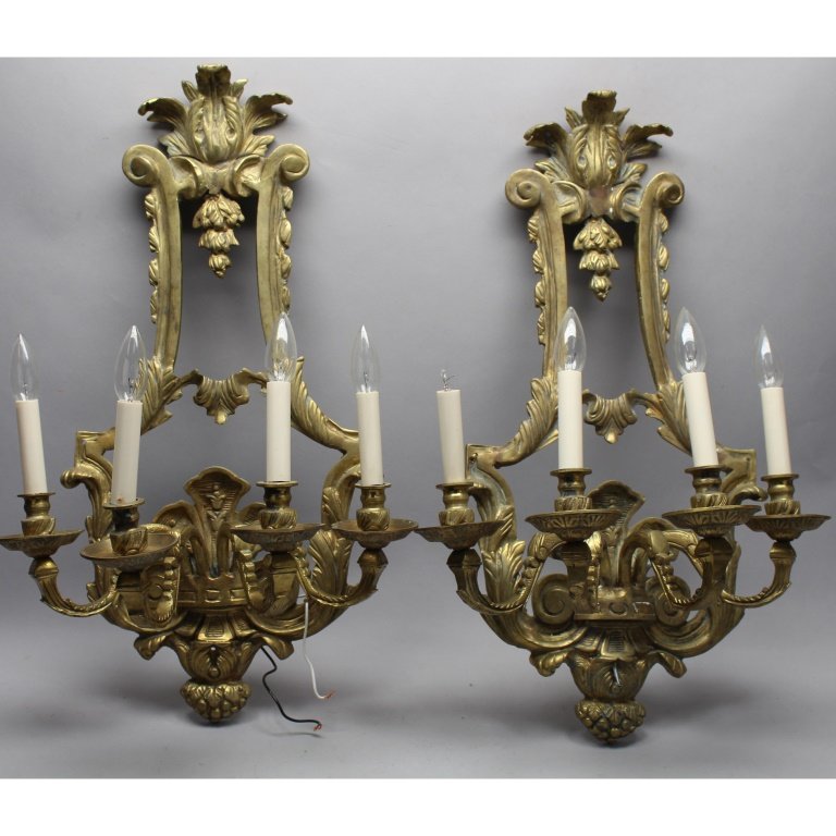 Large 20th C. Gilt Bronze 4 Arm Sconces (1 of 4)