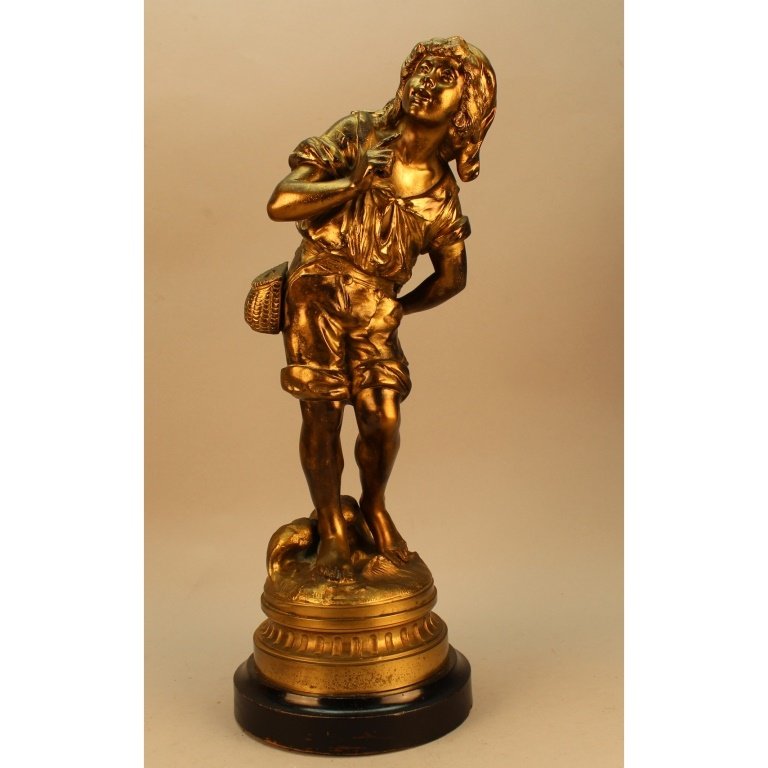 Antique Gilt Mixed metal Sculpture of Girl w/ Basket (1 of 5)