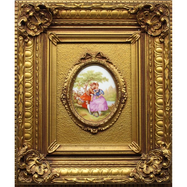 Signed French Limoges Framed Porcelain Plaque (1 of 6)