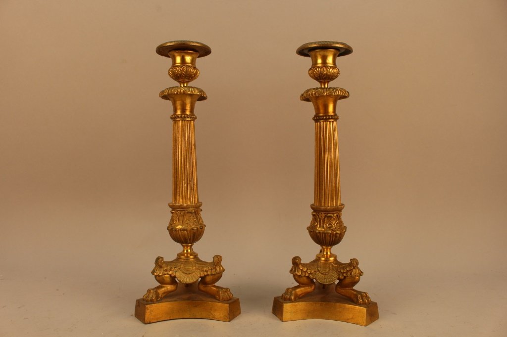 19th C. Italian Footed Bronze Candlesticks (1 of 5)