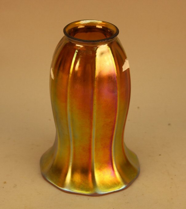 Steuben Style Glass Gold Aurene Ribbed Lamp Shade (1 of 3)