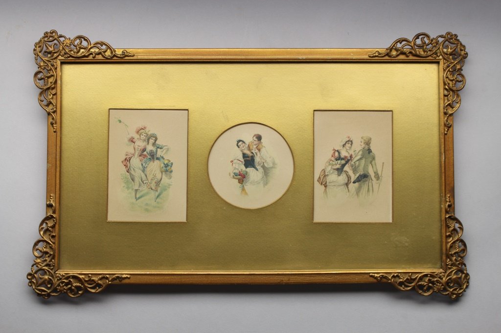 (3) Framed Antique Colored Etchings (1 of 5)