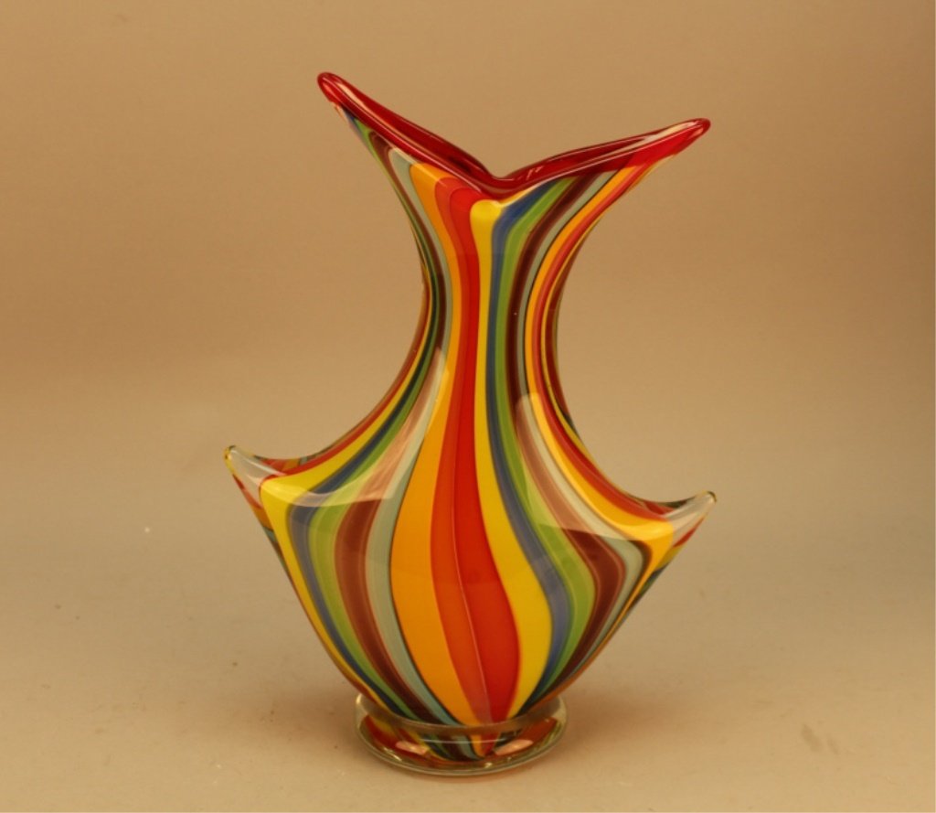 Vintage Multi Colored Murano Vase: Height: 13 in.
