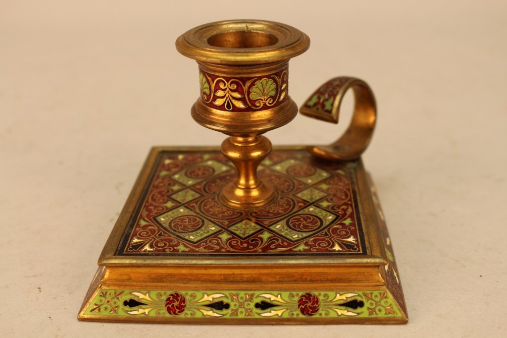 19th C. French Champleve Enameled Chamberstick (1 of 3)