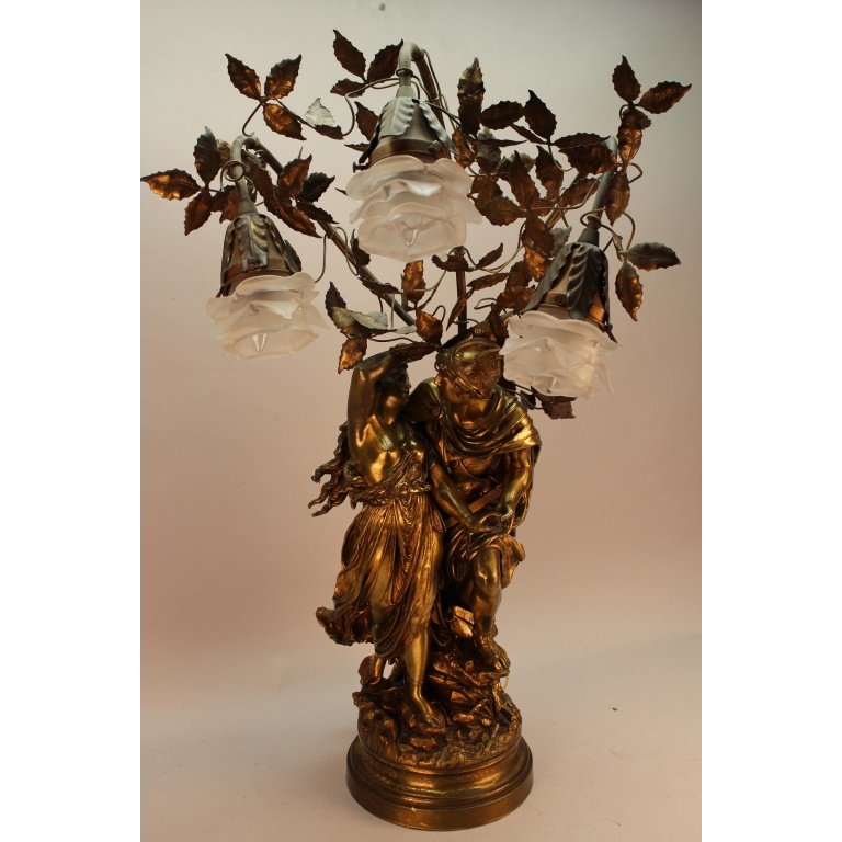 Signed 19th C. Figural Bronze Lamp (1 of 4)