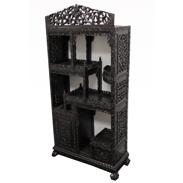 19th C. Carved Chinese Etagere (1 of 4)
